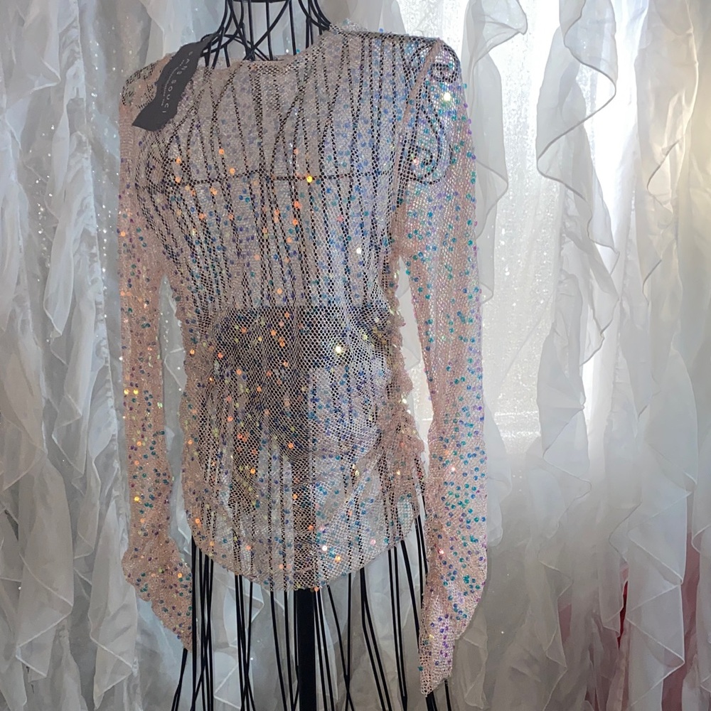 Sans Souci Iridescent Sequin Mesh Top